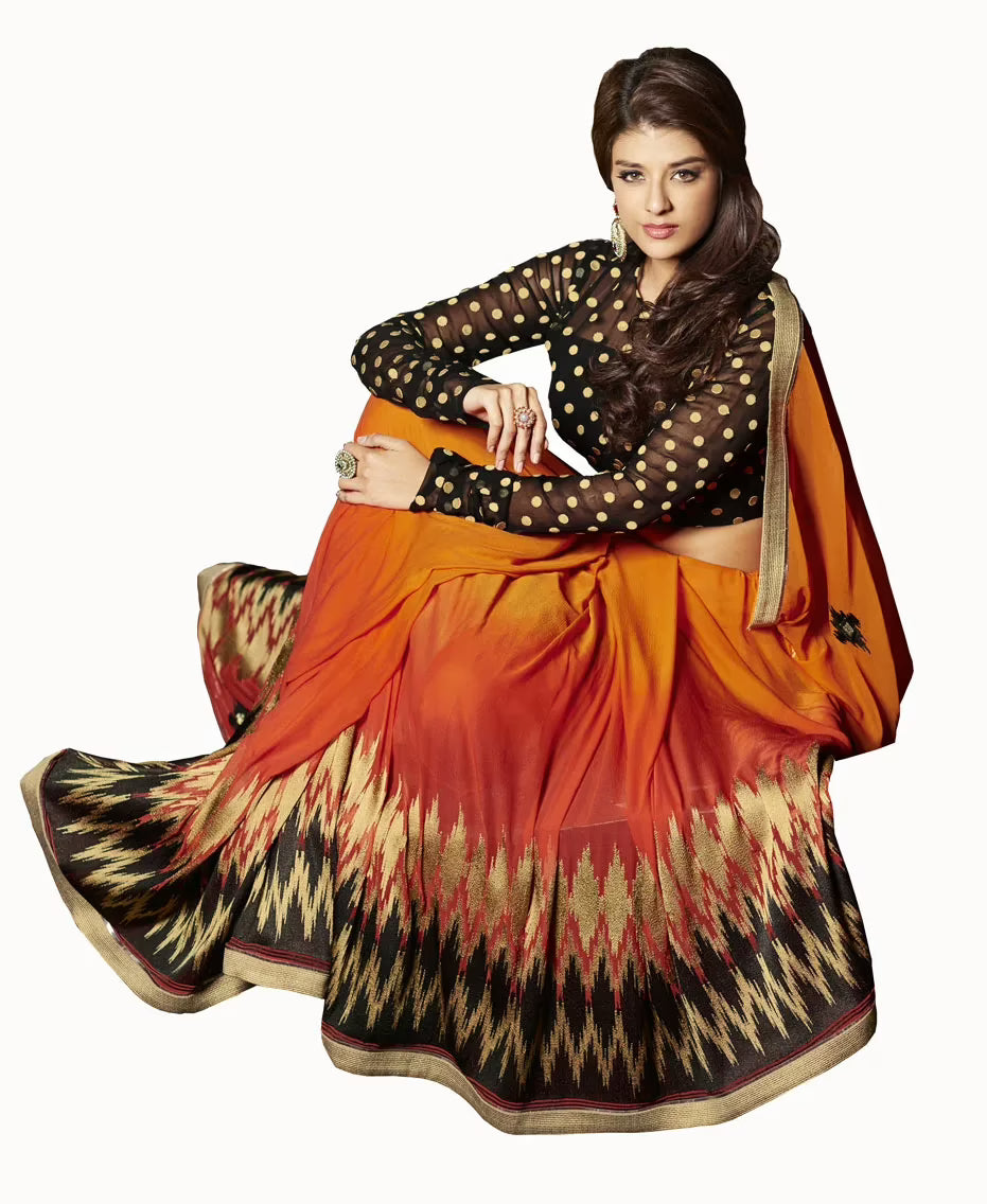 Club Art Decor Designer Orange Saree With Pure Natural Fabrics