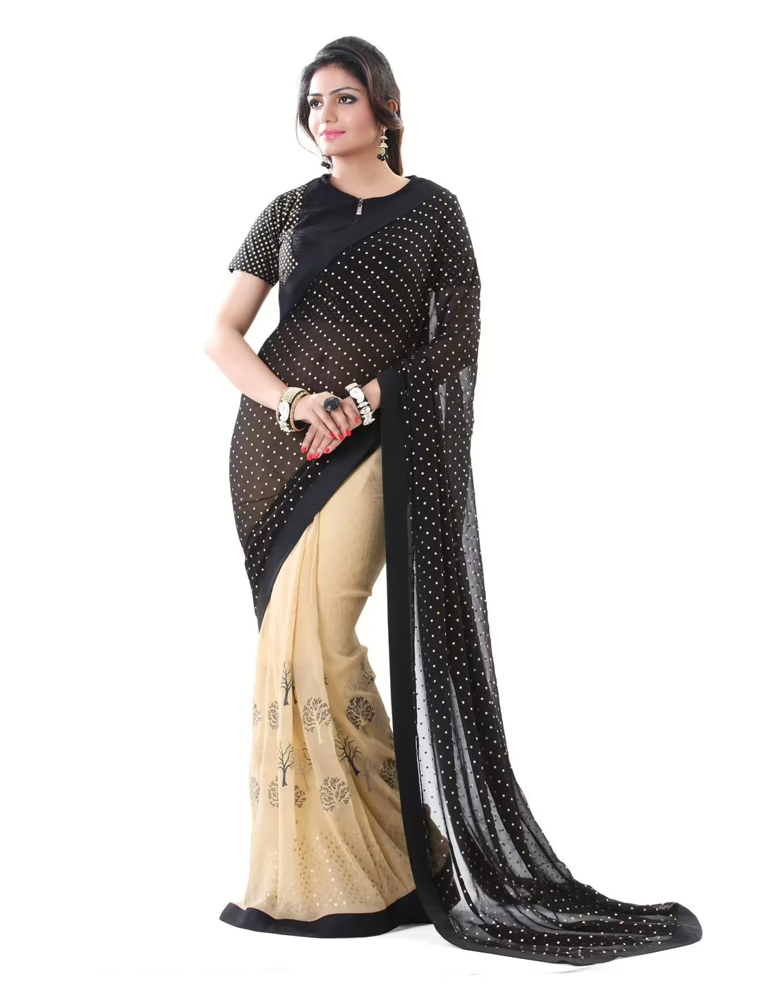 Club Art Decor Designer Black and Cream Saree with Designer Black Blouse