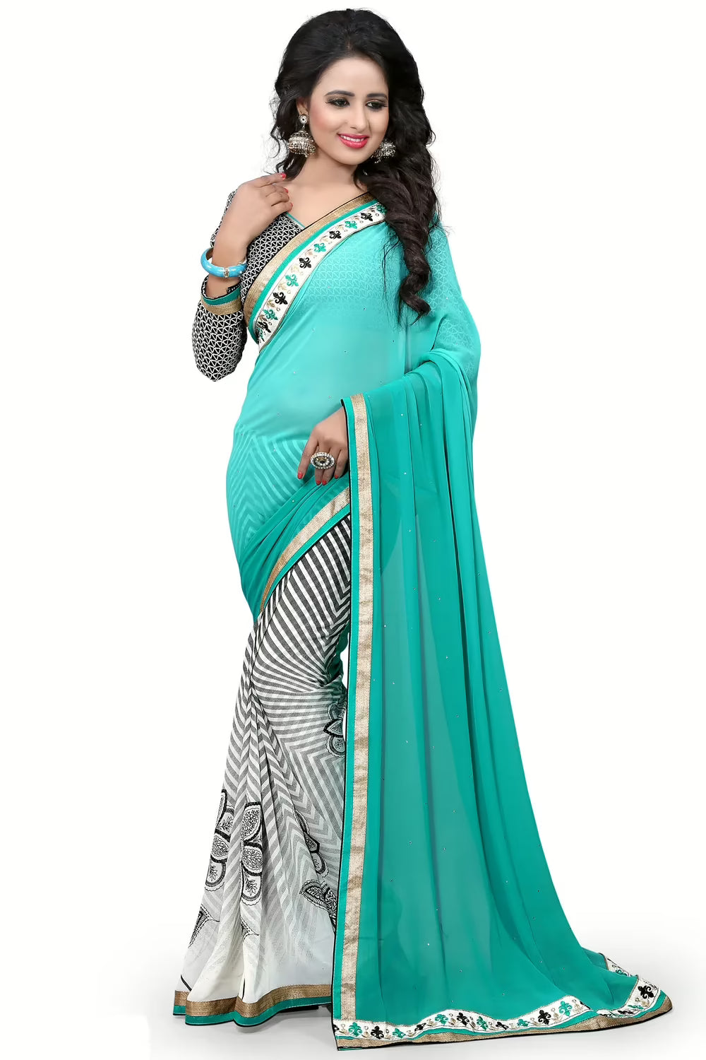 Multi Colour Georgette Printed Occation Wear Saree With Matching Blouse Piece