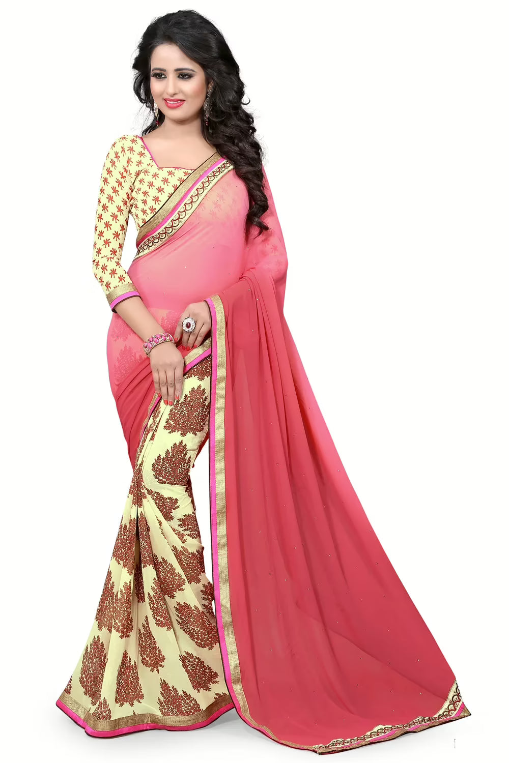 Multicolour Printed Occation Wear Saree With Matching Blouse Piecee