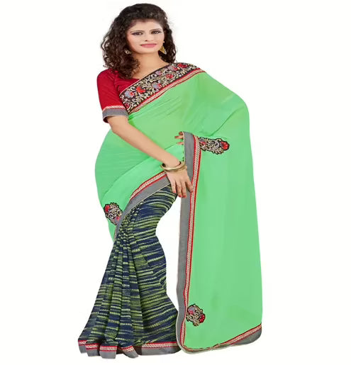 Multi Colour Georgette Occation Wear Traditional Saree With Matching Blouse Piece