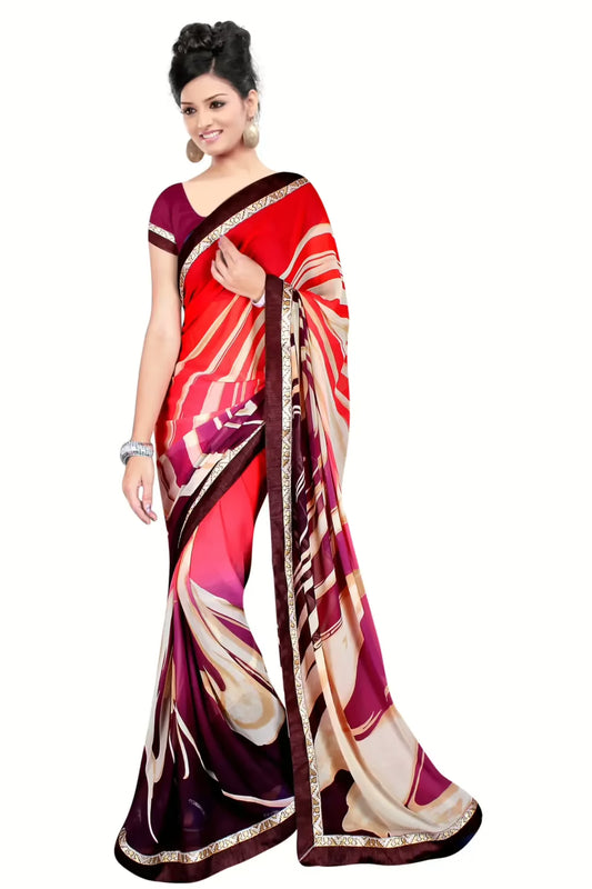 Multi Colour Chiffon Floral Printed Occation Wear Traditional Saree With Matching Blouse Piece