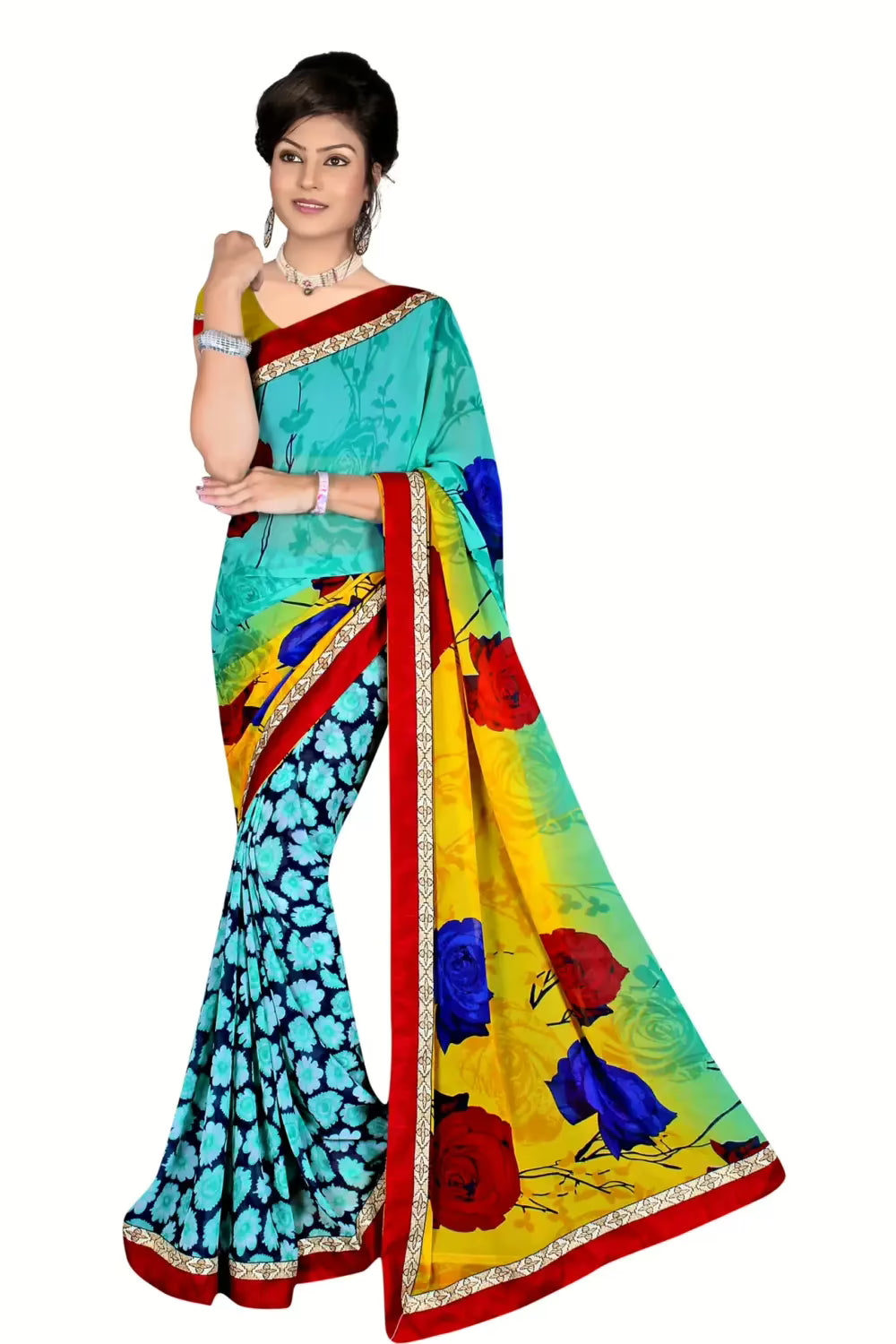 Alka Multicolour Floral Printed Traditional Saree With Matching Blouse Piece