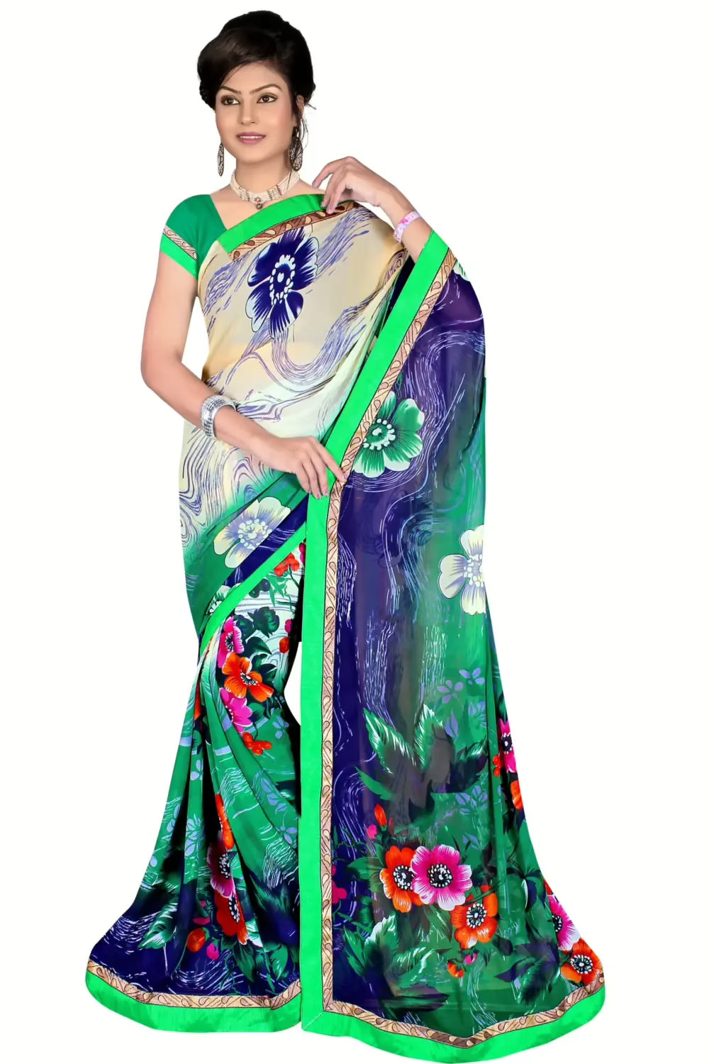 Alka Multicolour Floral Printed Traditional Saree With Matching Blouse Piece