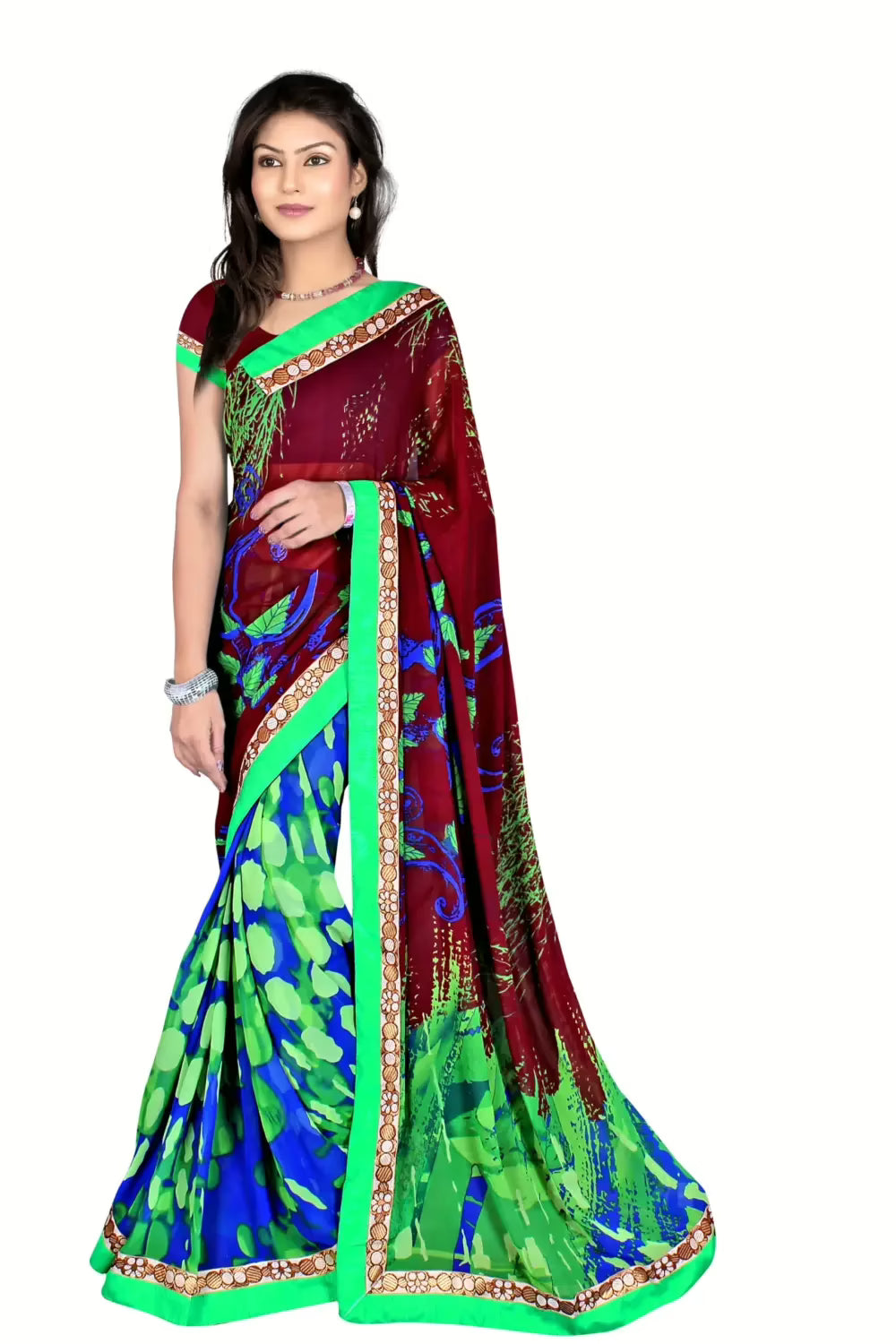 Alka Multi Floral Printed Traditional Saree With Matching Blouse Piece