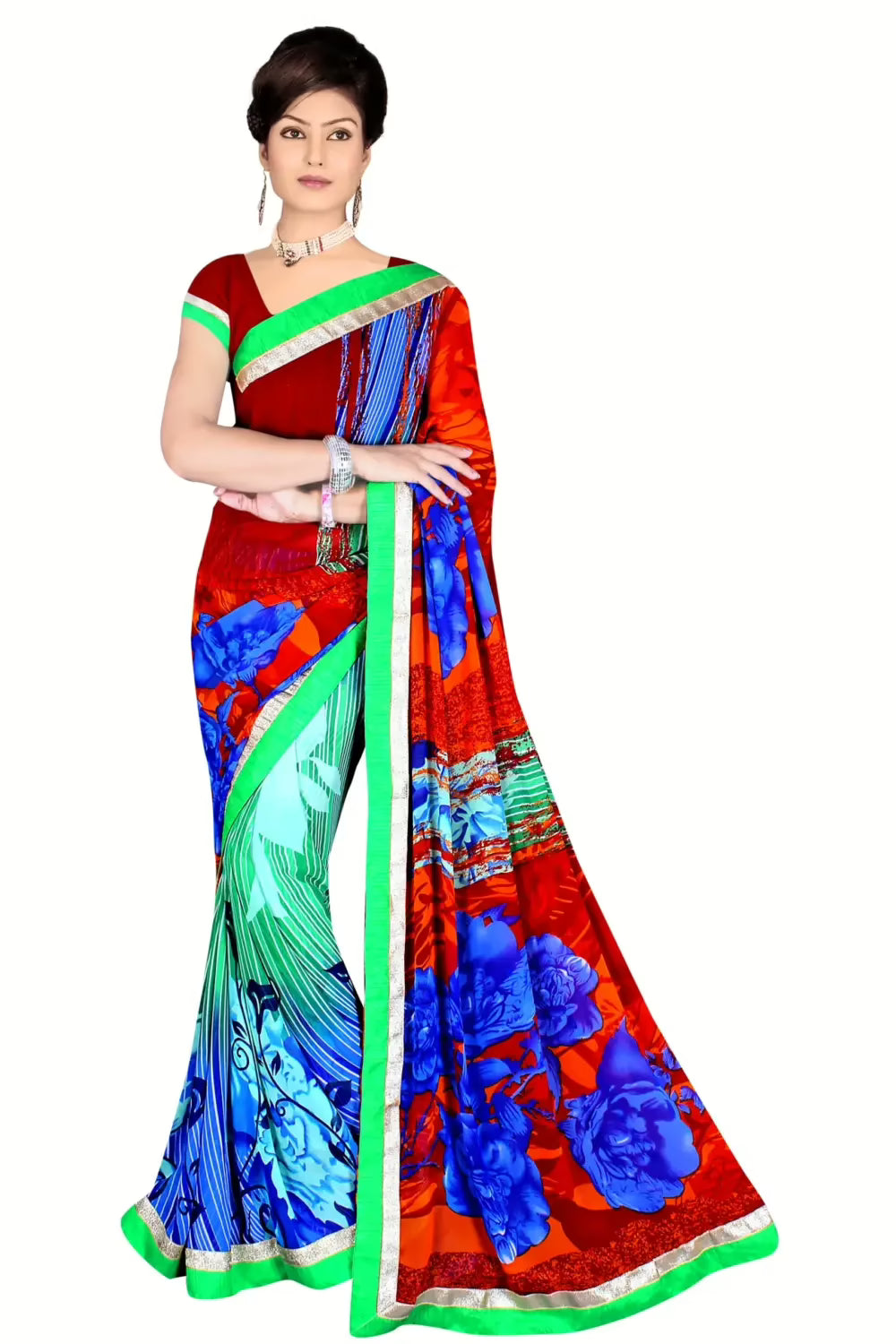 Alka Multi Floral Printed Traditional Saree With Matching Blouse Piece