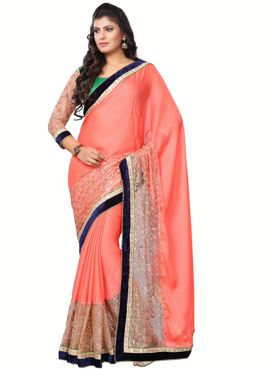Akriti Peach Traditional Saree With Matching Blouse Piece