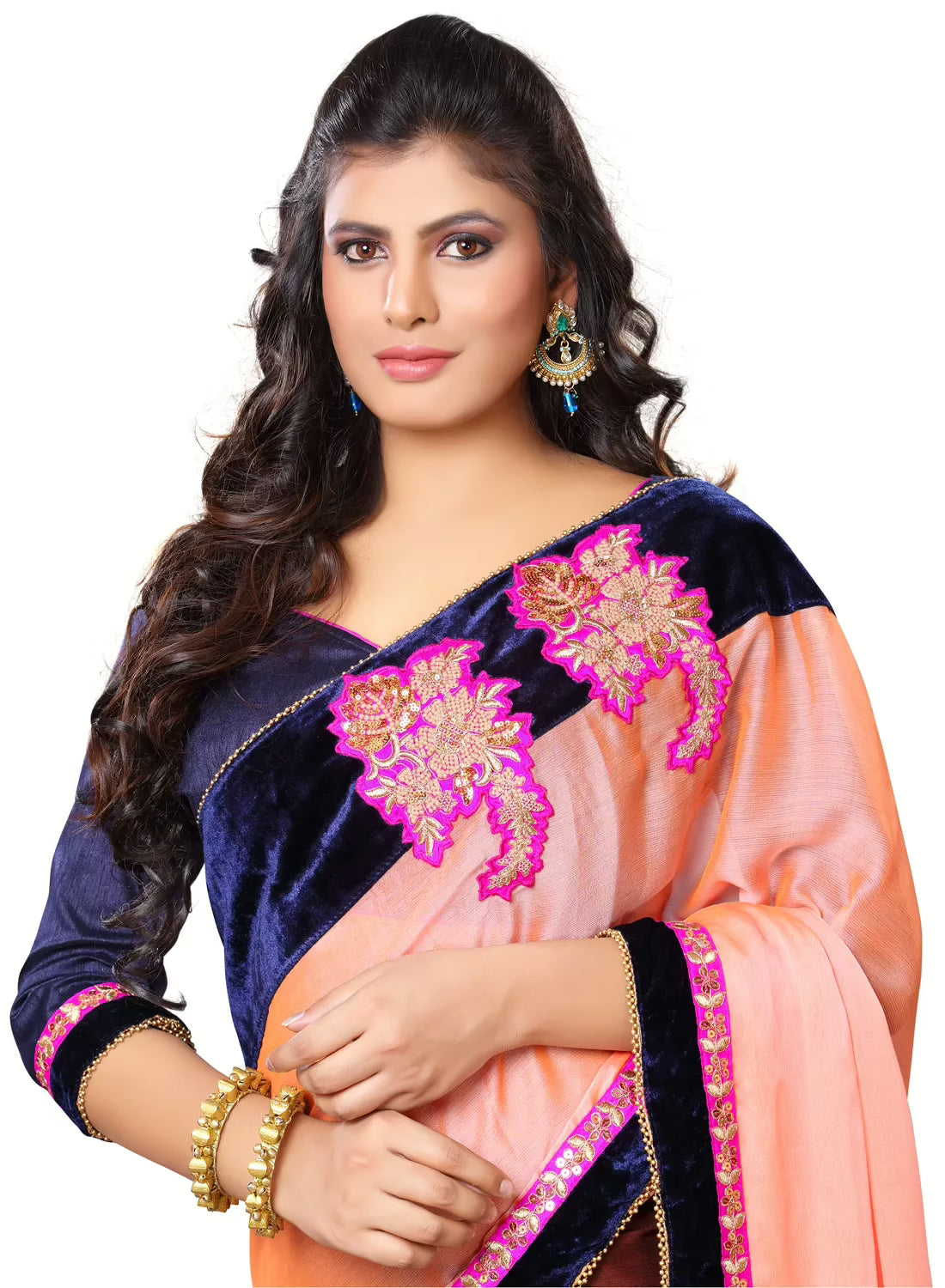 Akriti Peach & Brown Traditional Saree With Matching Blouse Piece