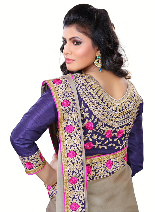 Akriti Grey Traditional Saree With Matching Blouse Piece