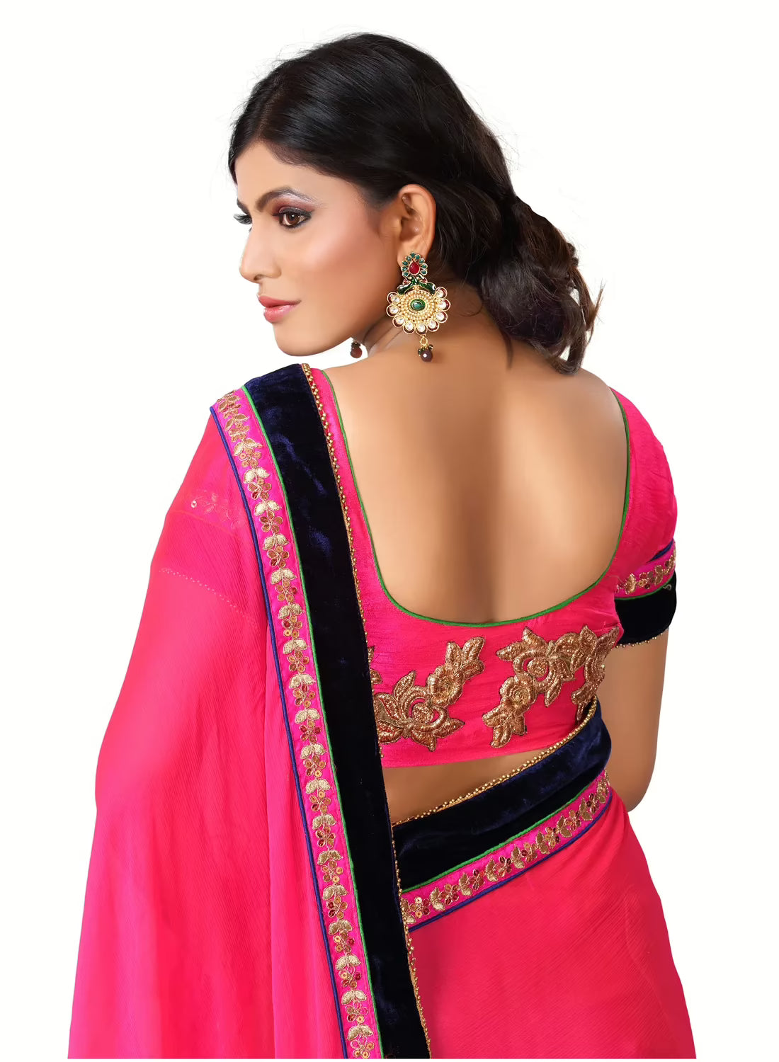 Akriti Grey & Pink Traditional Saree With Matching Blouse Piece