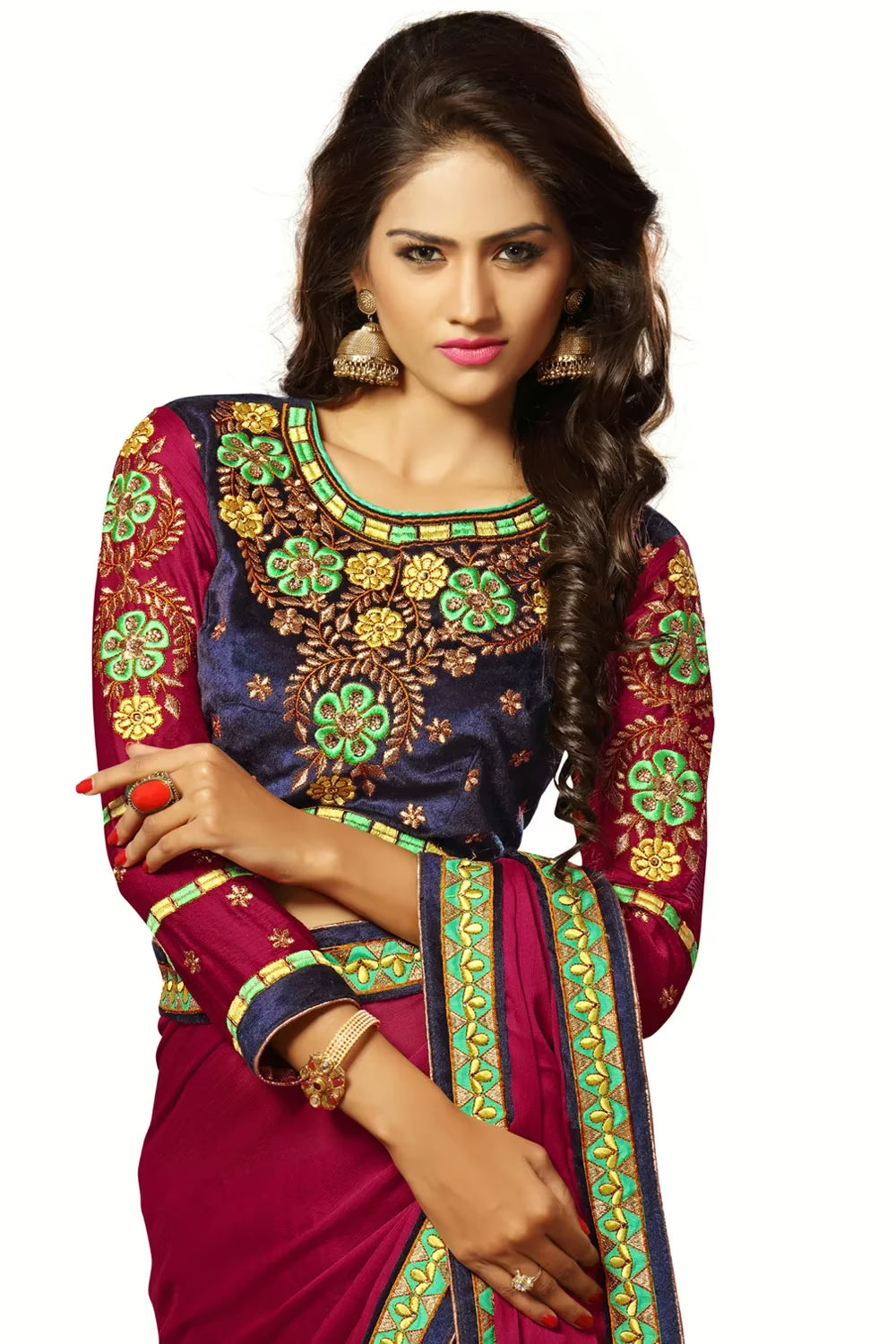 Alisha Maroon Embroidered Traditional Designer Party Wear Saree With Matching Blouse Piece