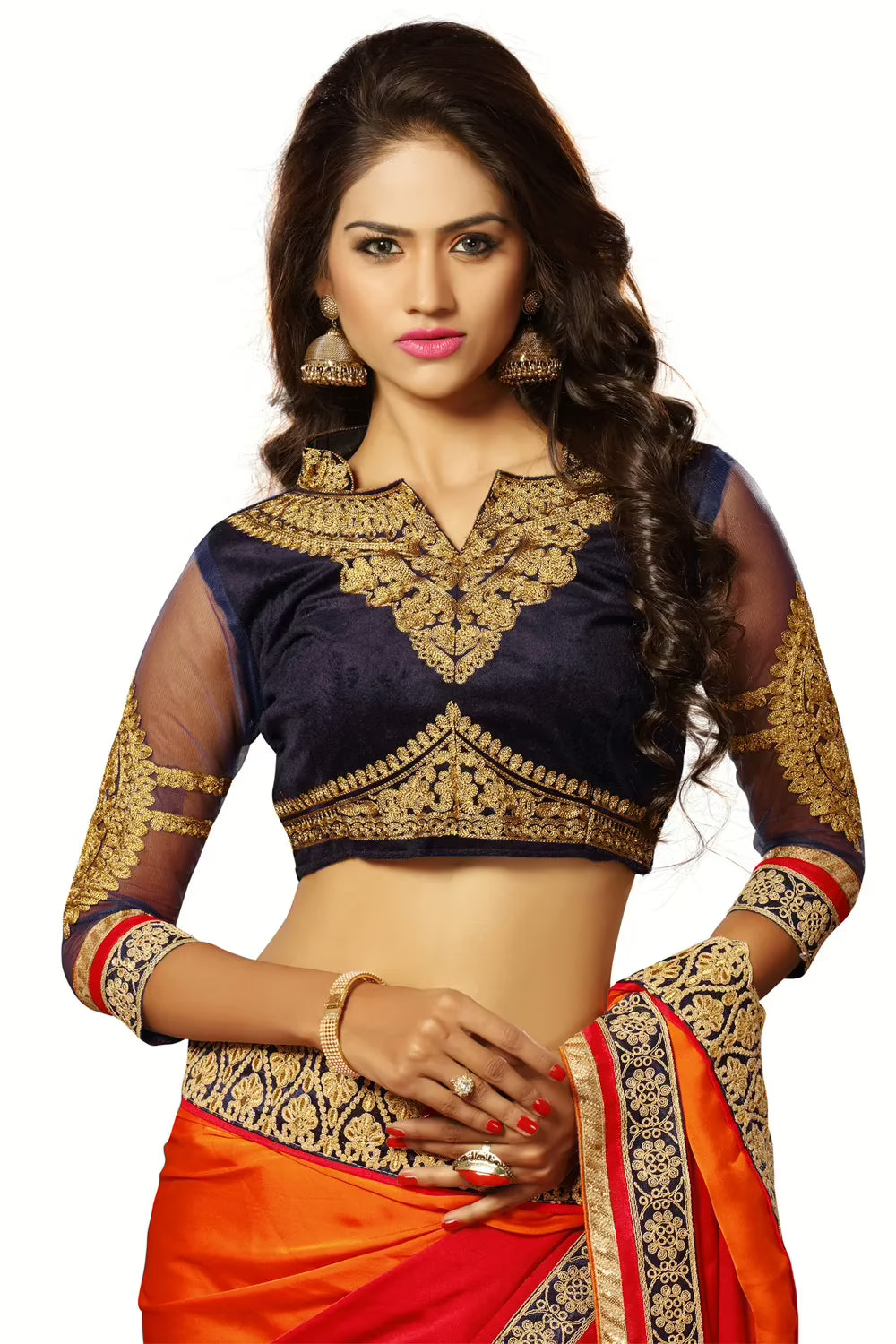 Alisha Orange Embroidered Traditional Designer Party Wear Saree With Matching Blouse Piece