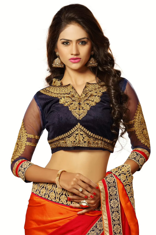 Alisha Orange Embroidered Traditional Designer Party Wear Saree With Matching Blouse Piece