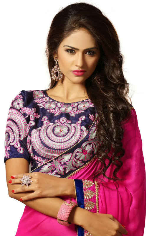 Alisha Magenta  Embroidered Traditional Designer Party Wear Saree With Matching Blouse Piece