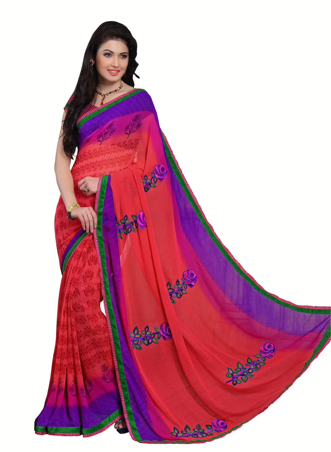 Alpana Orange Georgette Traditional Saree With Matching Blouse Piece