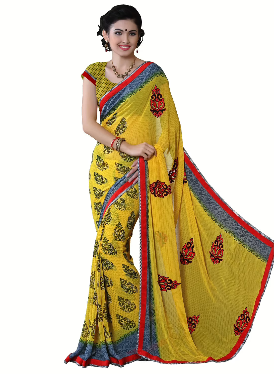 Alpana Mustard Georgette Traditional Saree With Matching Blouse Piece