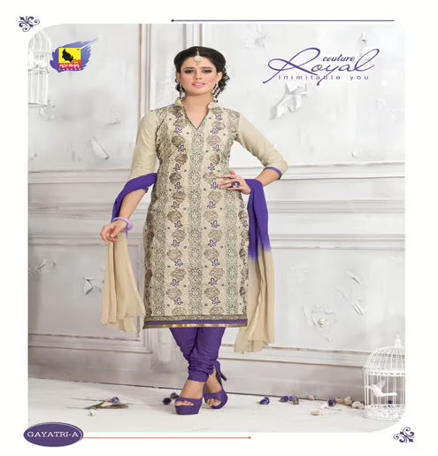 Gayatri-A Cotton Purple & Blue Color Unstitched Suit