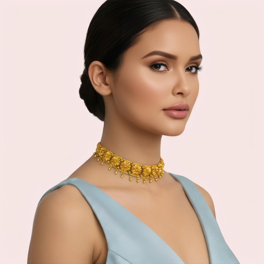 Floral Majesty Gold-Plated Designer Choker Necklace