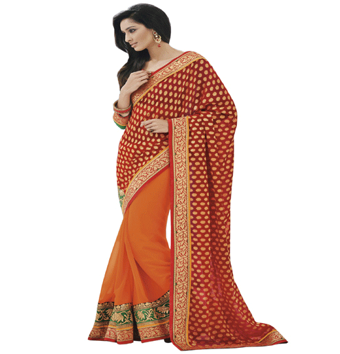 Orange Colour Fancy Jacquard Traditional Designer Occation Wear Saree With Matching Blouse Piece