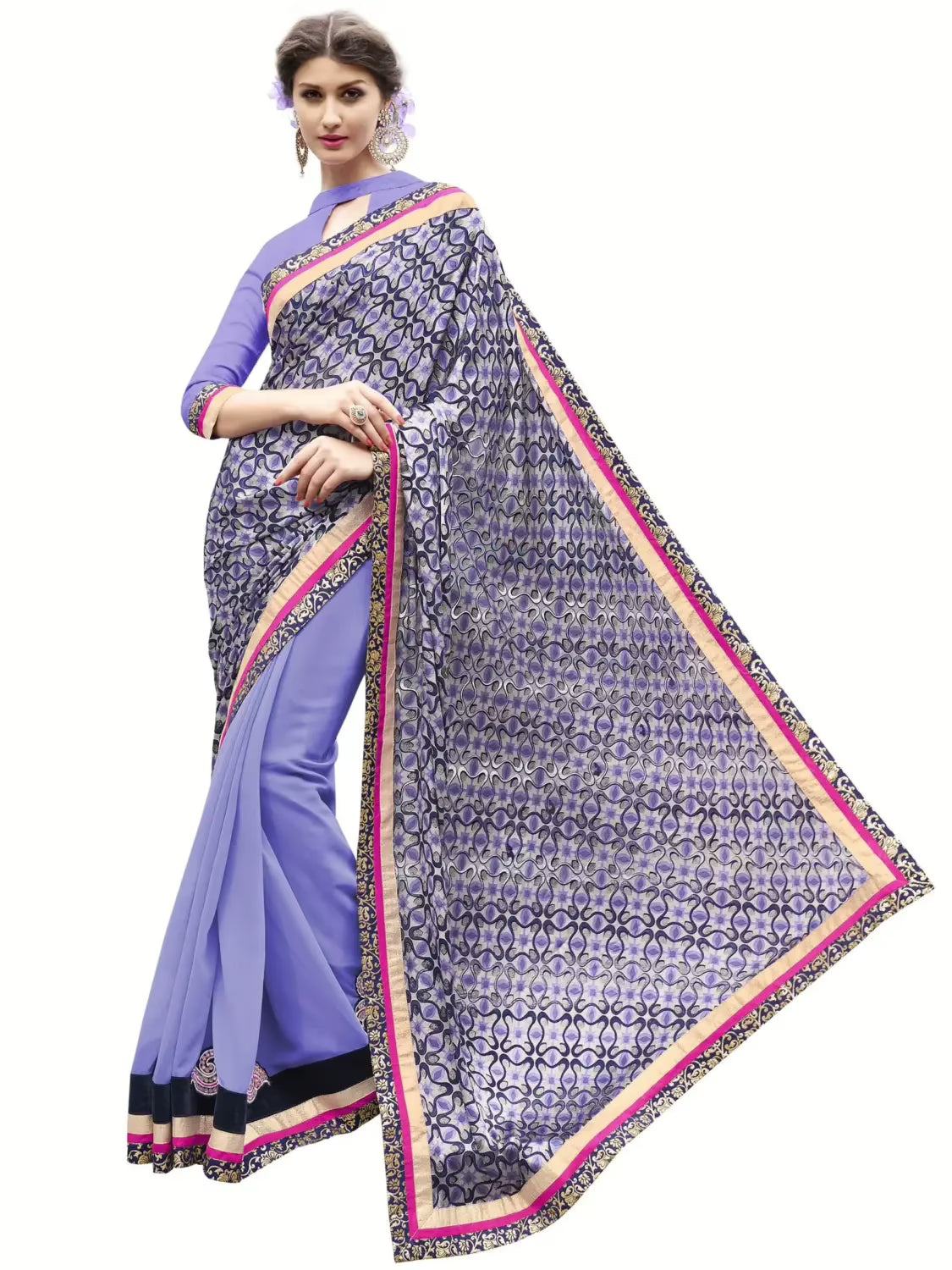 Purple Traditional Designer Saree With Matching Blouse Piece