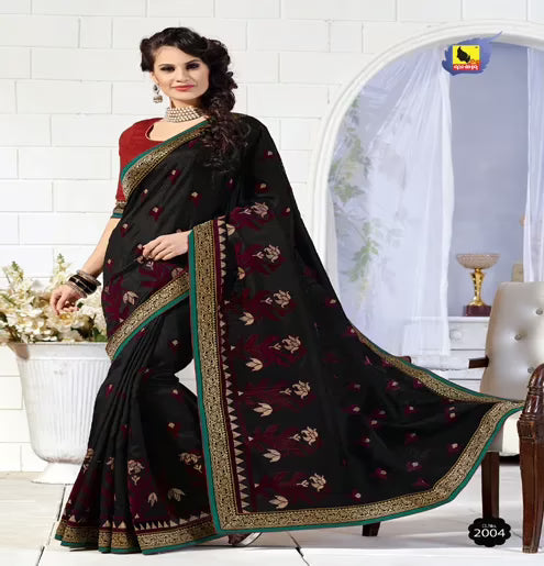 Kangana Black  Dupion Silk Saree
