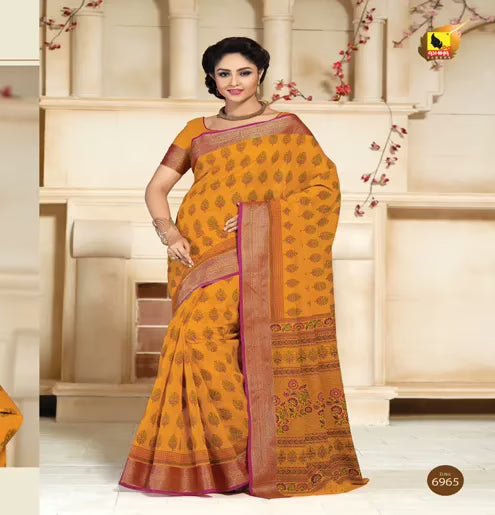 Kajri Orange Printed Cotton Saree