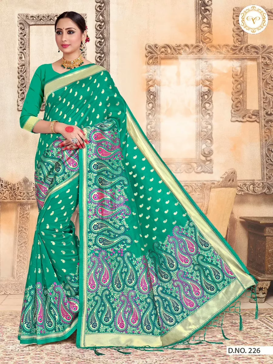 Kashmiri Silk Teal Green Women Woven Saree
