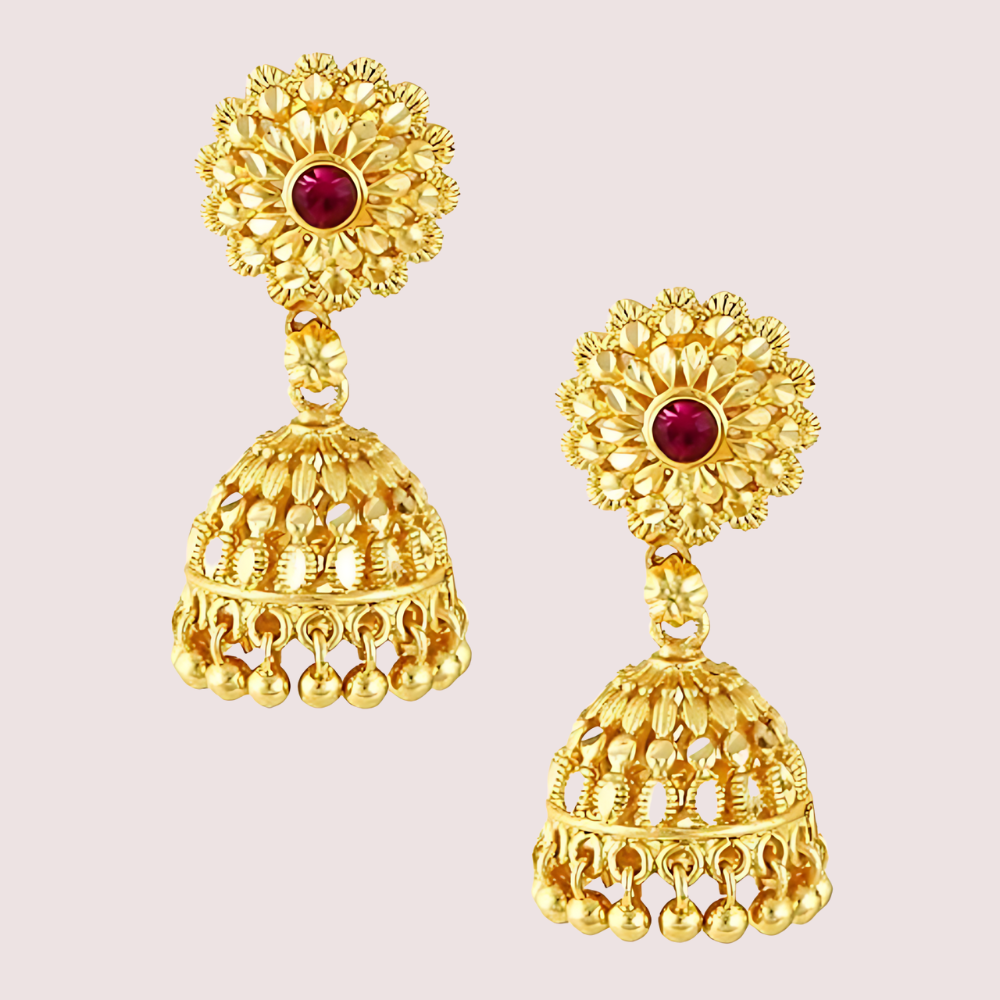 Traditional yet Stylish Ruby Jhumkas Earrings