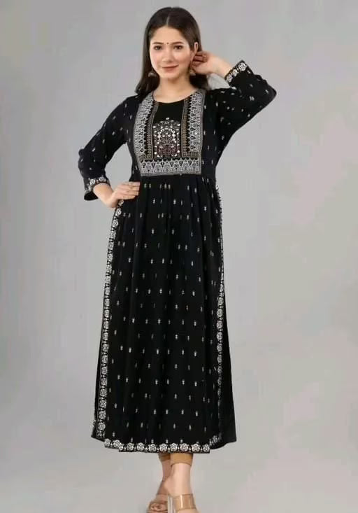 Kashvi Sensational Black Embroidered Printed Kurtis