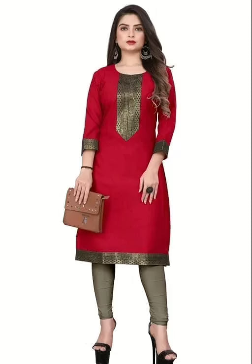 Aagyeyi Petite Red Three Quarter Sleeves Kurtis