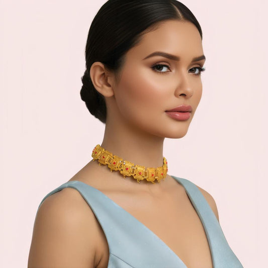 Temple Kundan Square Motif Gold-Plated Choker Necklace