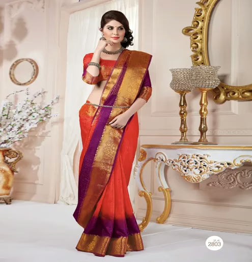 Meera Red Tussar Jacqard Silk Saree