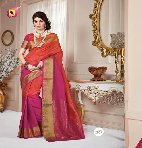 Meera Orange Tussar Jacqard Silk Saree