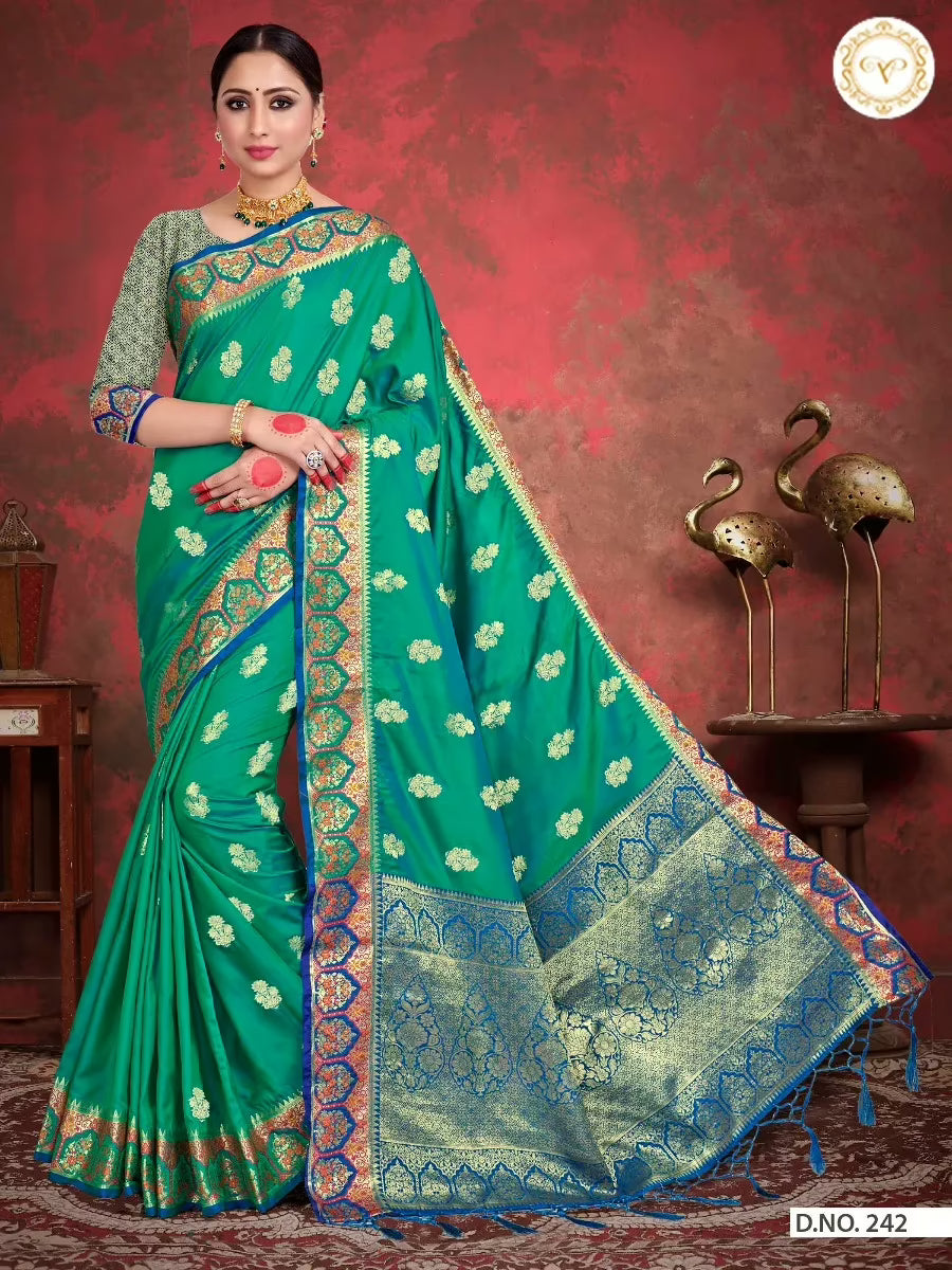 Meera Silk Navy Blue Women Woven Saree