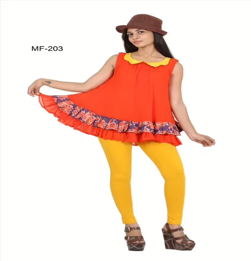 Mizzoli  Orange Viscose Semi Gorgette & Printed Top