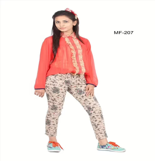 Mizzoli Orange Viscose Semi Gorgette Tunic Top