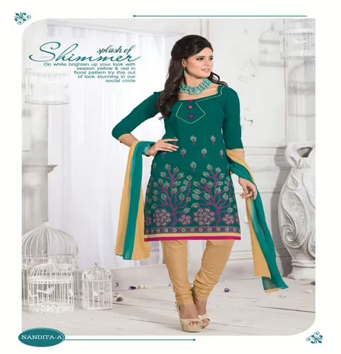 Nandita-A Cotton Pink & Rust  Color Unstitched Suit