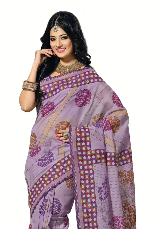 Cotton Bazaar Light Violet Cotton Printed Saree