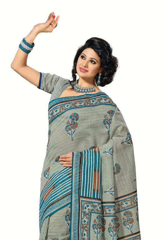 Cotton Bazaar Grey Cotton Printed Saree