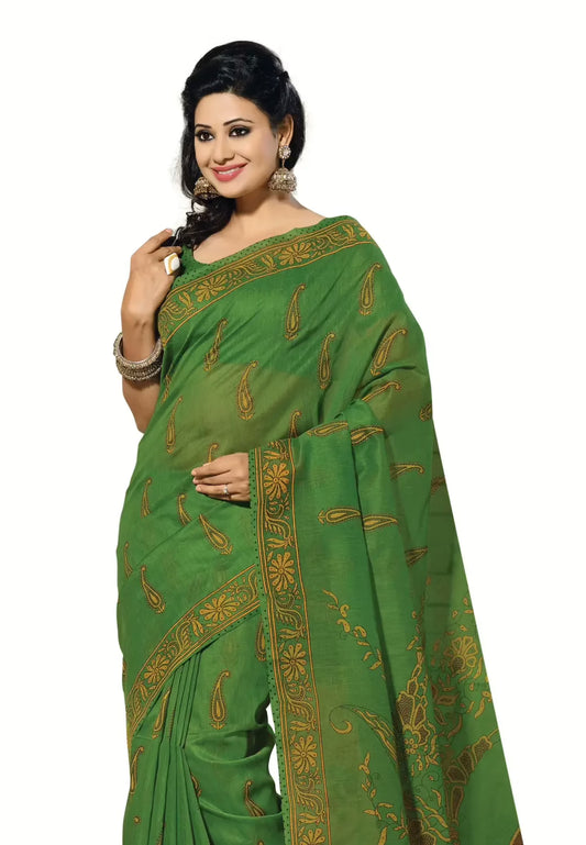 Cotton Bazaar Green Cotton Print Saree