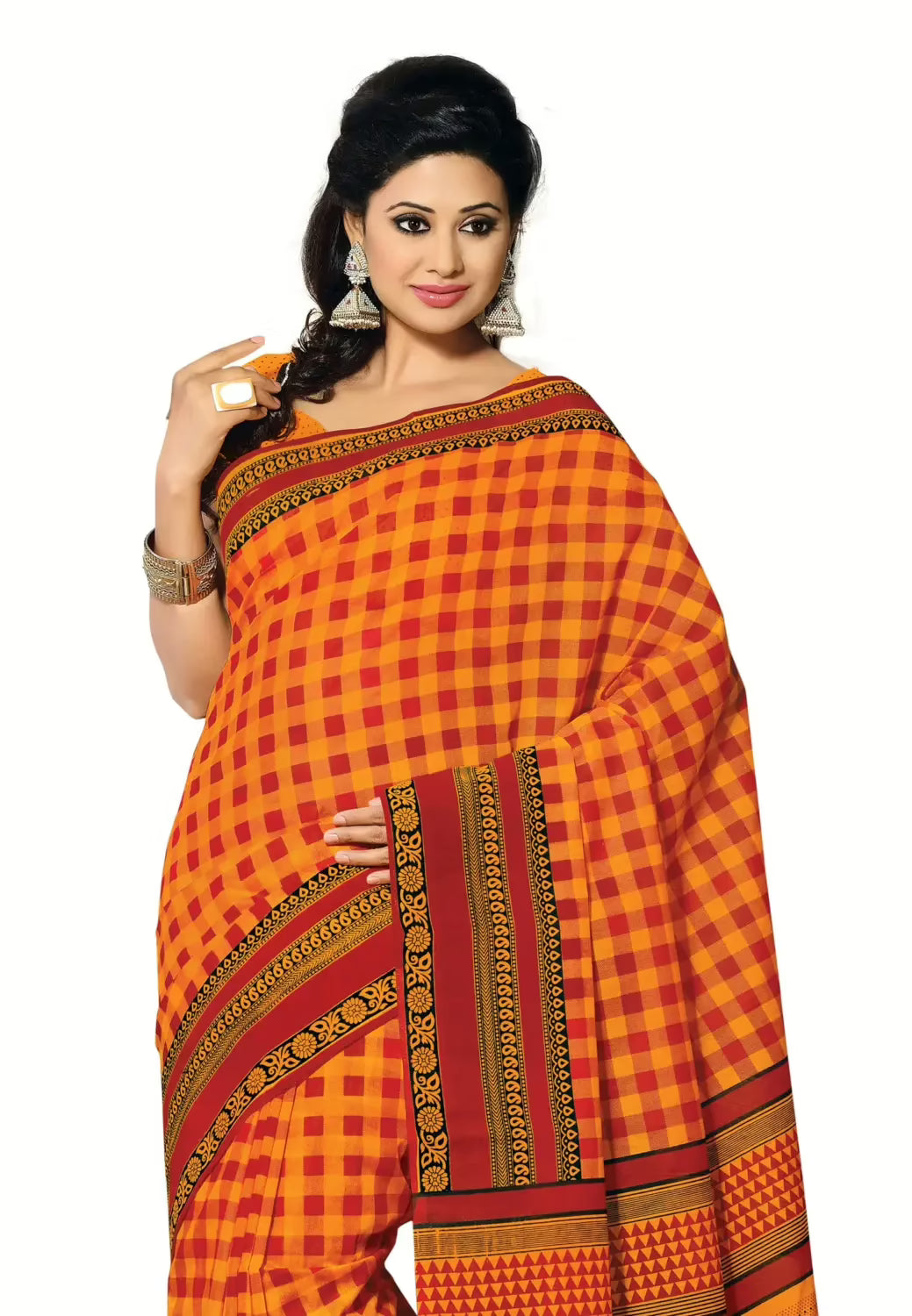 Cotton Bazaar Orange Cotton Print Saree