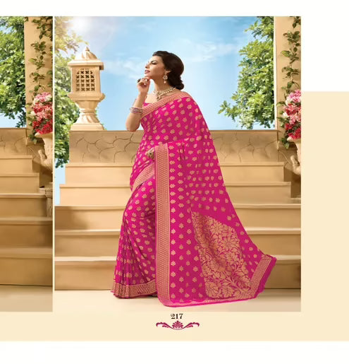 Sakshi Pink Color Crepe Silk Saree