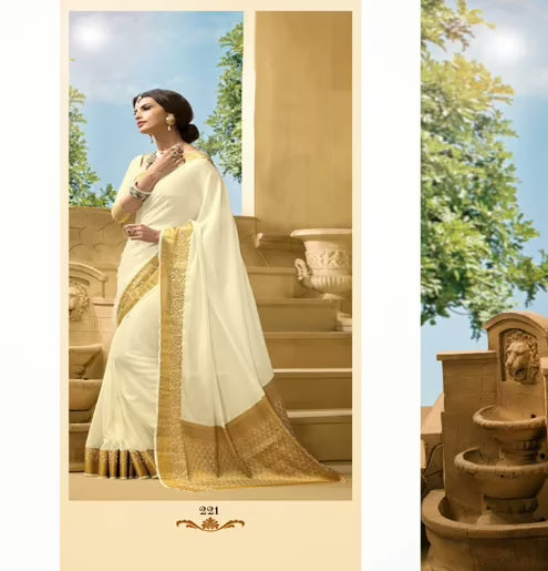 Sakshi Cream Color Crepe Silk Saree