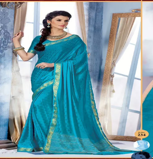Sindoor Aqua Blue Color Crepe Silk Saree