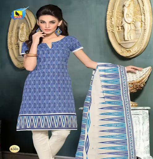 Mahek White & Blue Jacquard Brasso Unstitched Suit