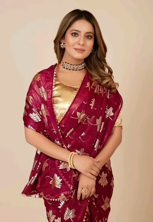 Aadishakti Maroon Fashion Leaf Embellished Sarees