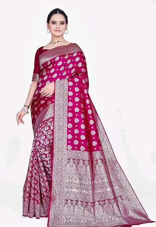 Multi Banarasi Silk Jacquard Saree With Blouse