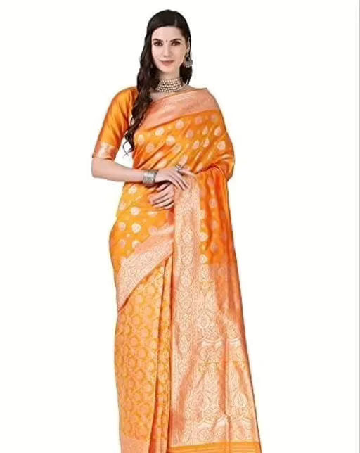 Yellow Banarasi Silk Jacquard Saree With Blouse