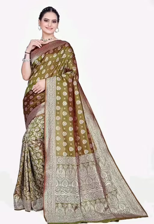 Mahendi Banarasi Silk Jacquard Saree With Blouse