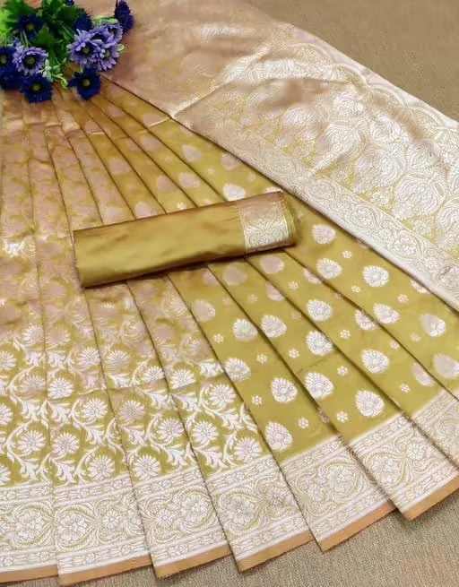 Best Yellow Banarasi Silk Jacquard Saree With Blouse